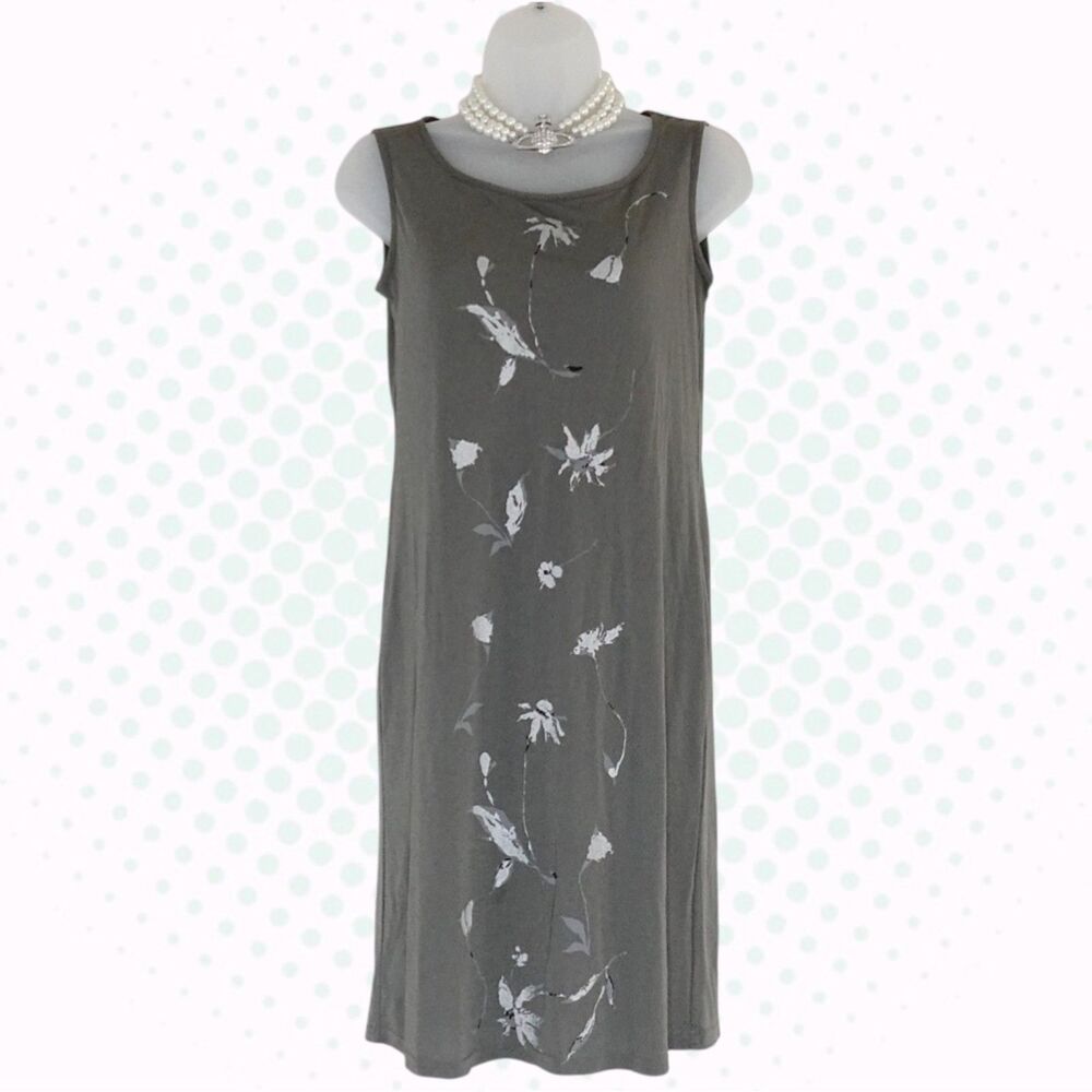 Vintage Balenciaga Paris Gray Floral Print Sleeveless Mini Shift Dress Size IT38